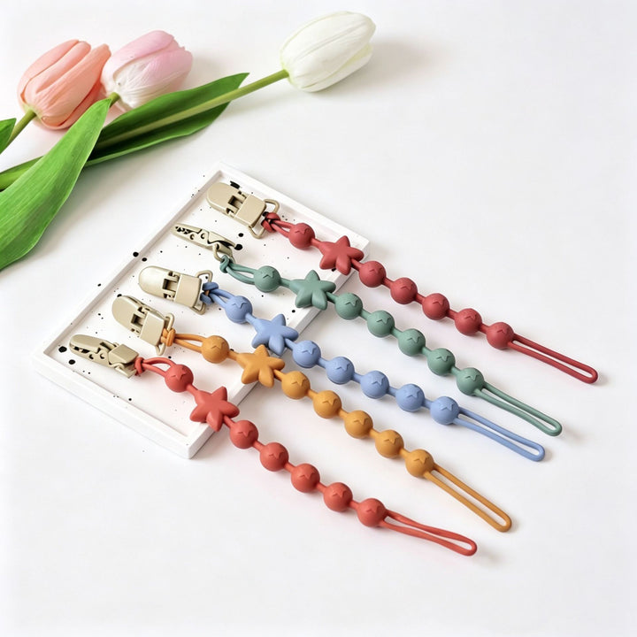 Silicone Sensory Bead Pacifier Leash with Safety Snap Clamp