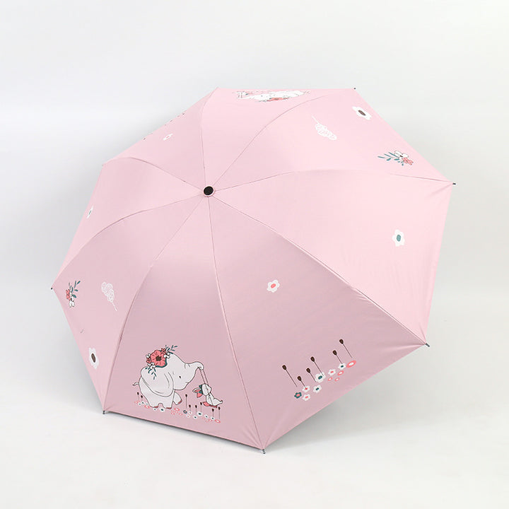 Women Folding Umbrella with Cute Elephant Design Kalsten