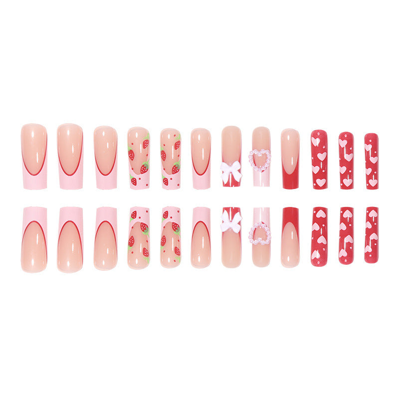 Decorative Long Press-On Nails with Hearts and Floral Accents Kalsten