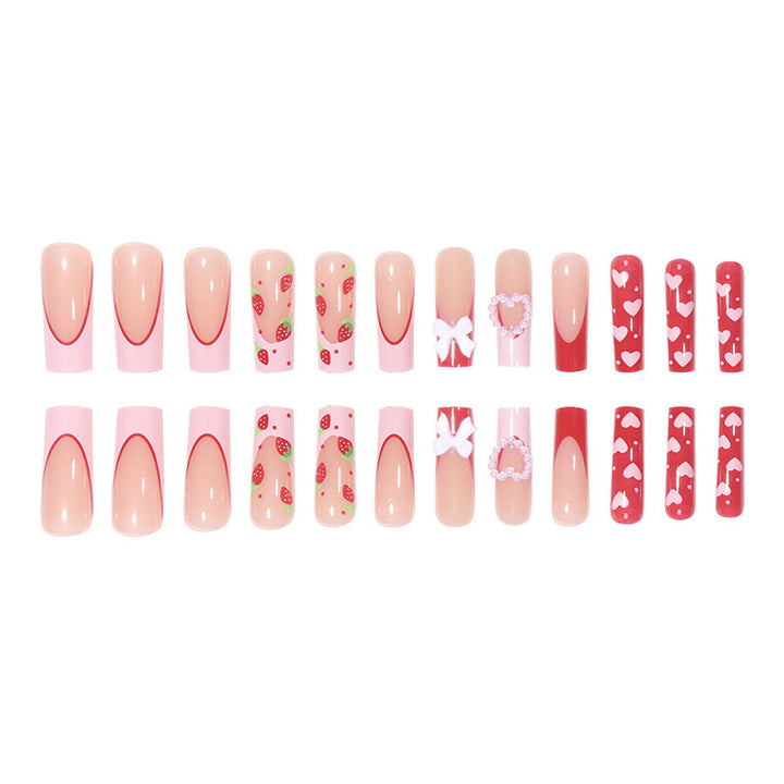 Decorative Long Press-On Nails with Hearts and Floral Accents Kalsten