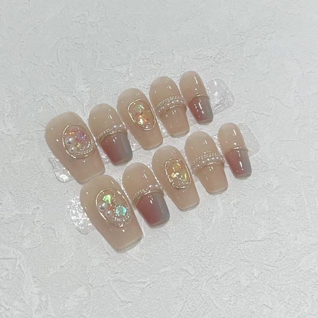 Decorative Press-On Nail Set with Gemstone Accents Kalsten