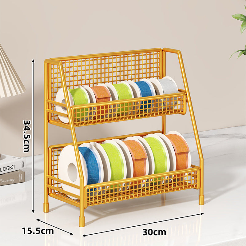 Four-Tier Angled Wire Mesh Roll Organizer Stand for Tape Ribbon and Craft Spools