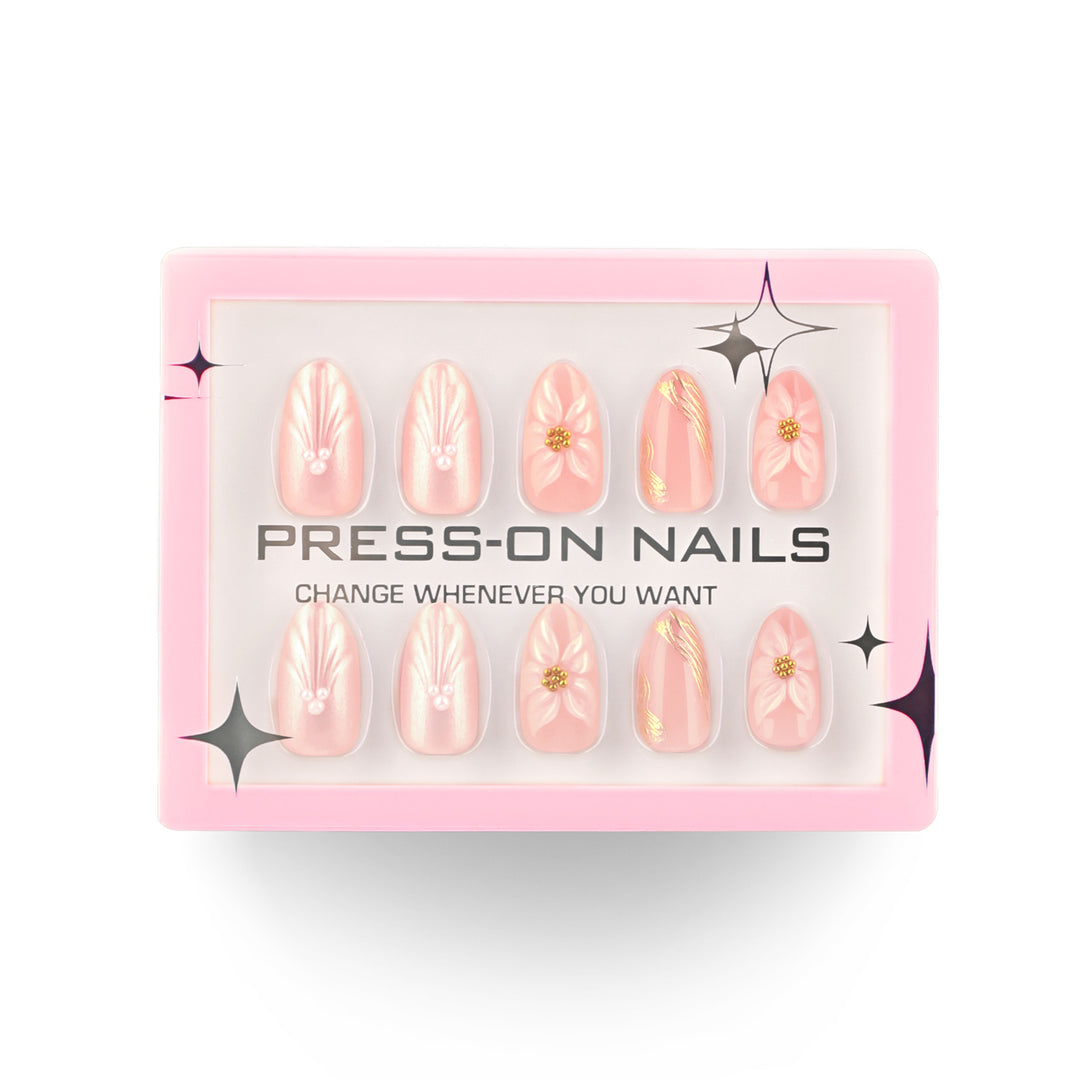 Artificial Press-On Nails with Elegant Flower Design Kalsten