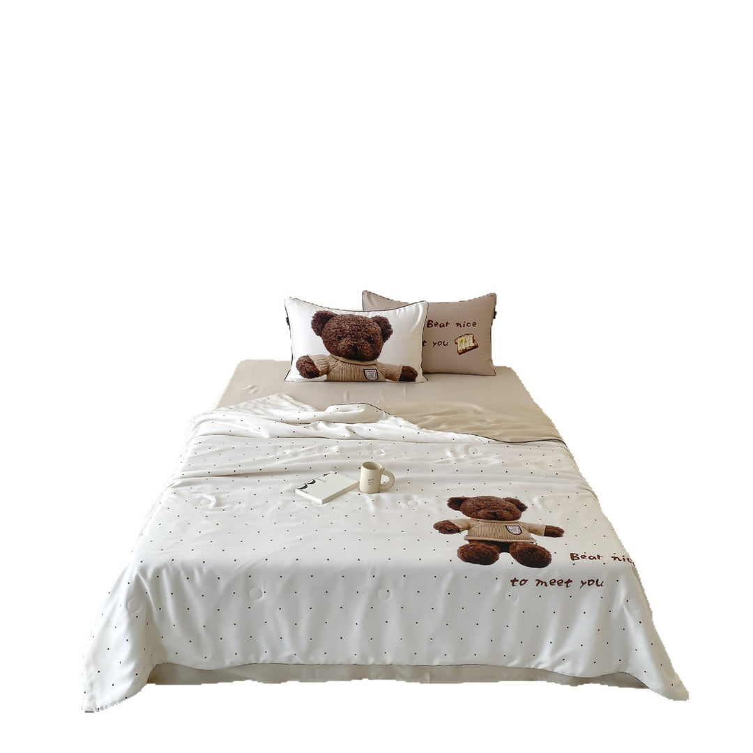 Children's bedding set made of cotton satin with striped pattern and appliquéd penguin motif