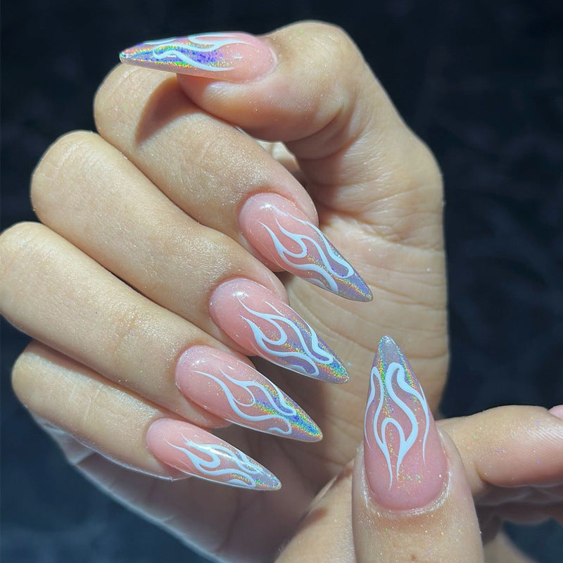 Artistic Flame-Patterned Stiletto Press-On Nails Kalsten