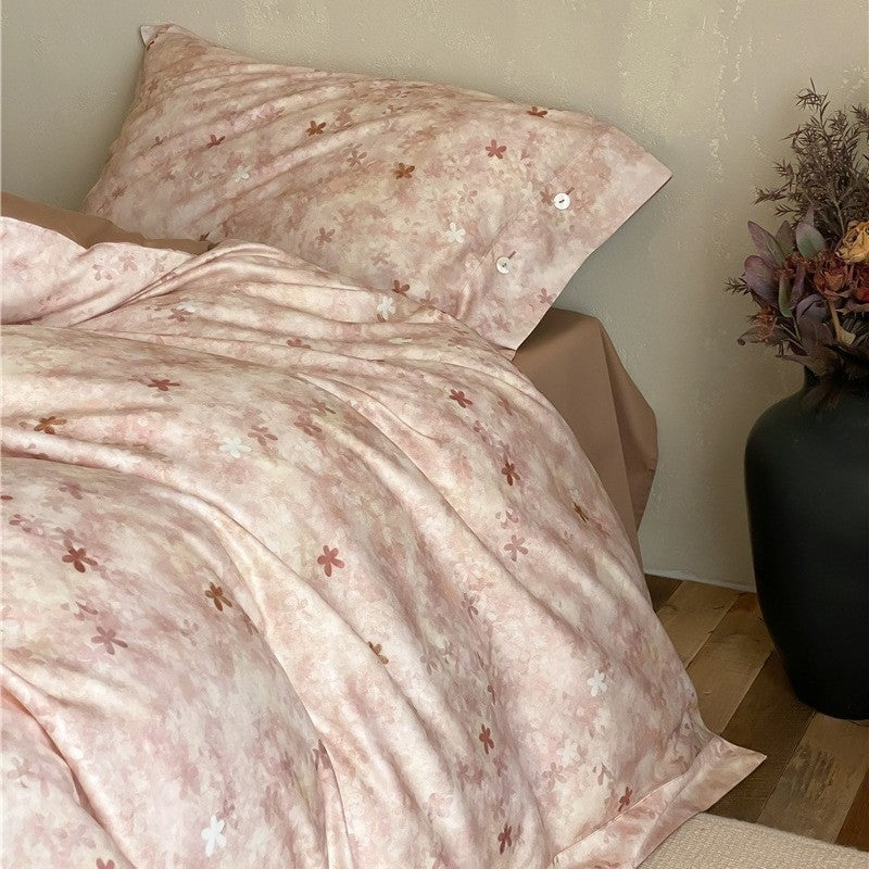 Premium cotton satin duvet cover set with floral jacquard relief and button closure