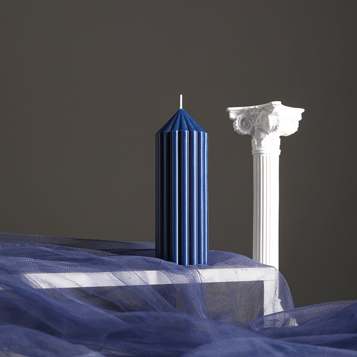 Decorative Tall Fluted Column Pillar Candle with Conical Peak