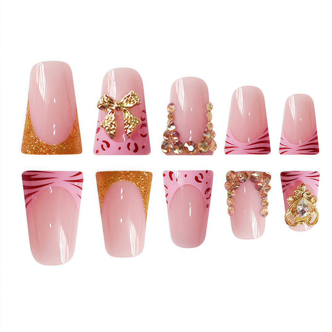 Decorative 3D Floral Press-On Nails with Gem Accents Kalsten