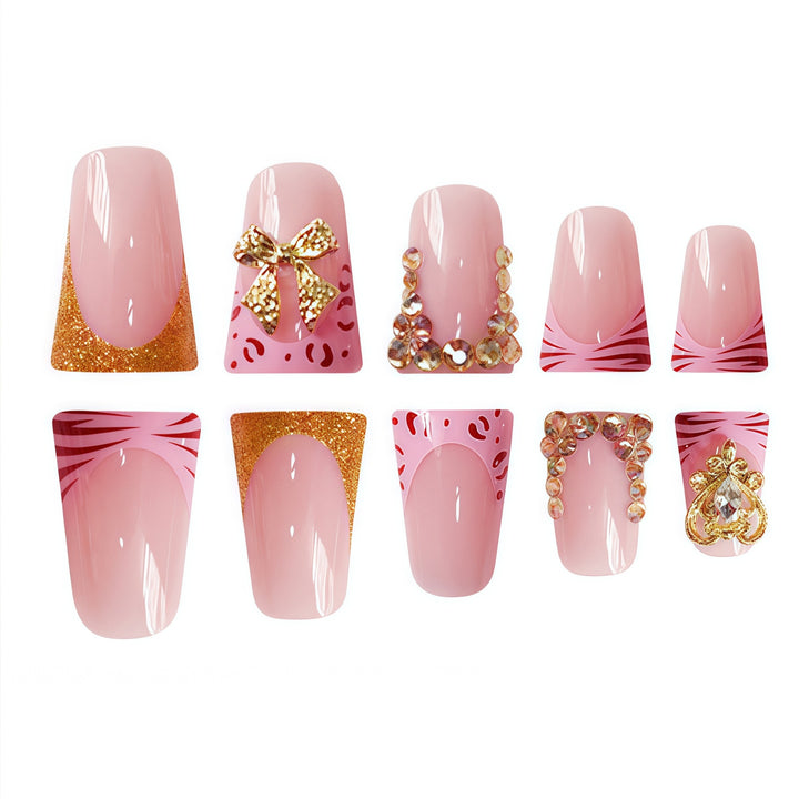 Decorative 3D Floral Press-On Nails with Gem Accents Kalsten