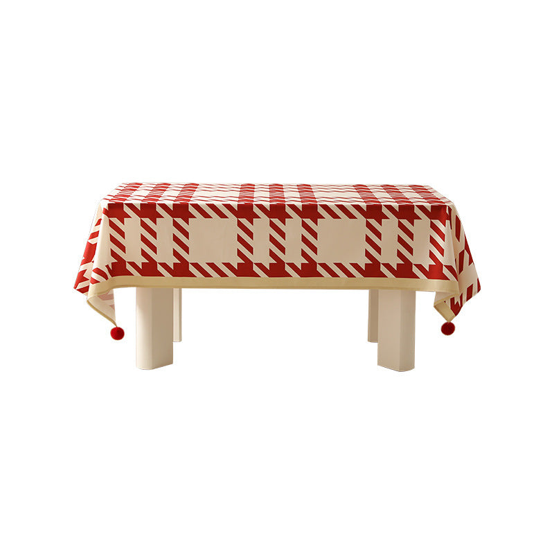Rectangle wipeable tablecloth with diagonal checkered design and tassels Kalsten