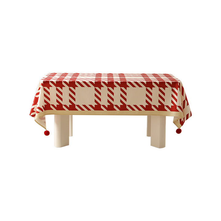 Rectangle wipeable tablecloth with diagonal checkered design and tassels Kalsten
