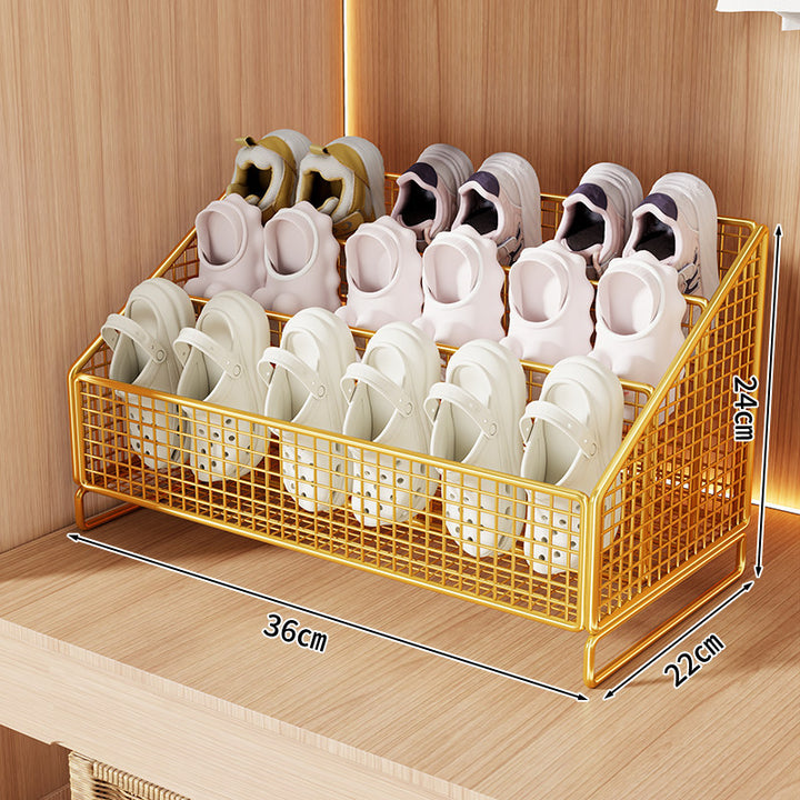 Compact Angled Tri-Level Mesh Slipper and Small Shoe Organizer Bin