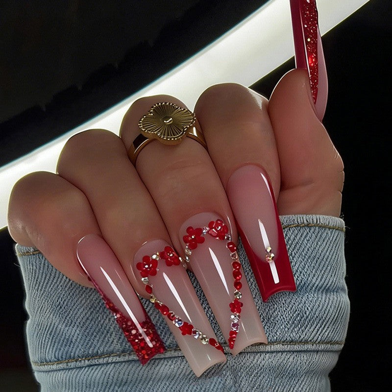 Glamorous artificial nail set with 3D bows and glitter details Kalsten