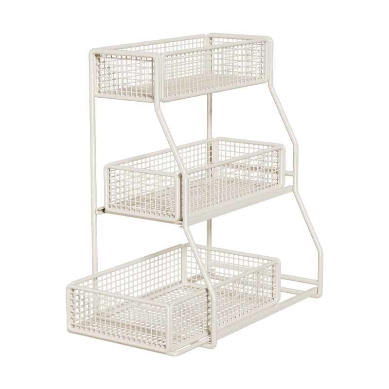 Three-Tier Angled Metal Mesh Countertop Pantry Organizer with Stackable Wire Baskets