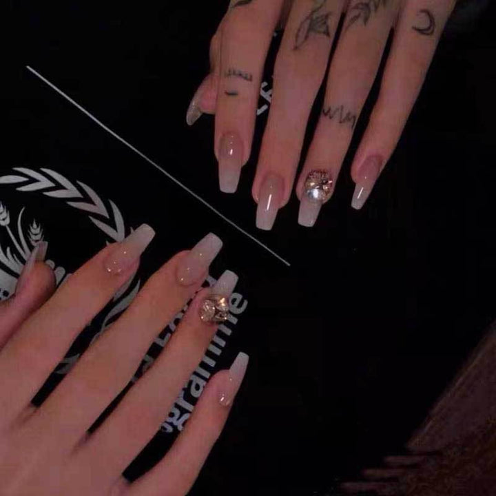 Elegant Press-On Nails Set with Crystal Accents