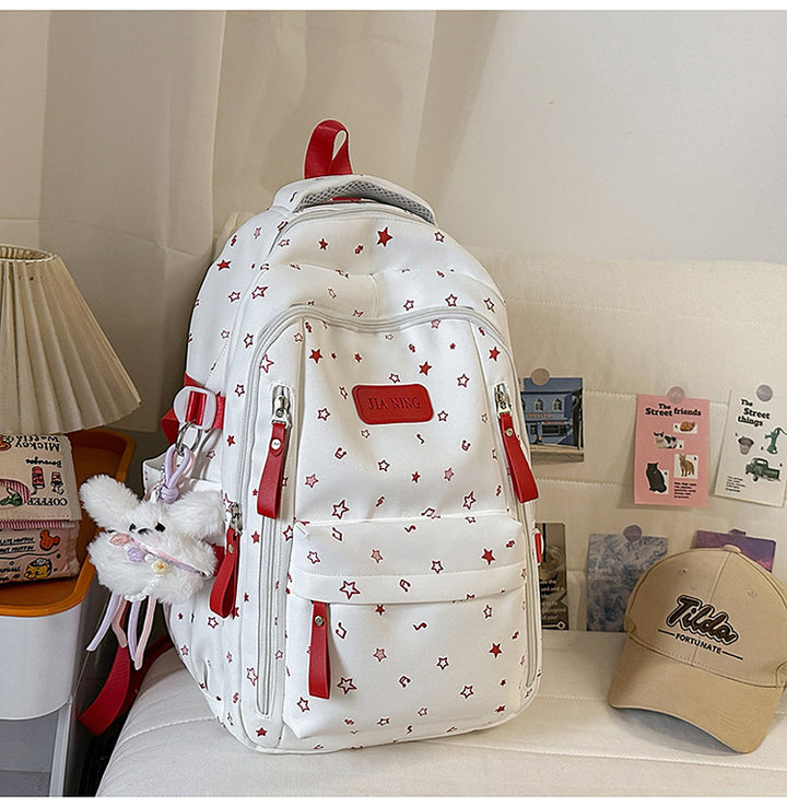 Multi-Pocket Star-Embellished School Backpack