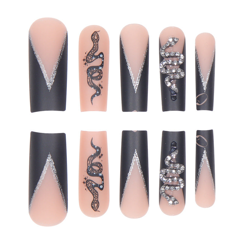 Artistic Snake-Designed Long Stiletto Press-On Nails Kalsten