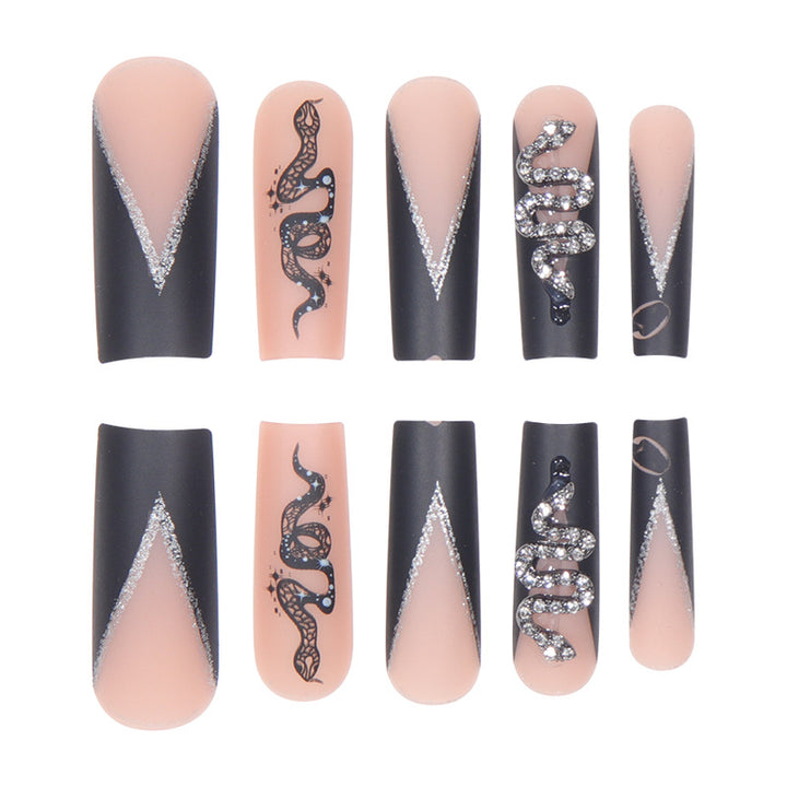 Artistic Snake-Designed Long Stiletto Press-On Nails Kalsten