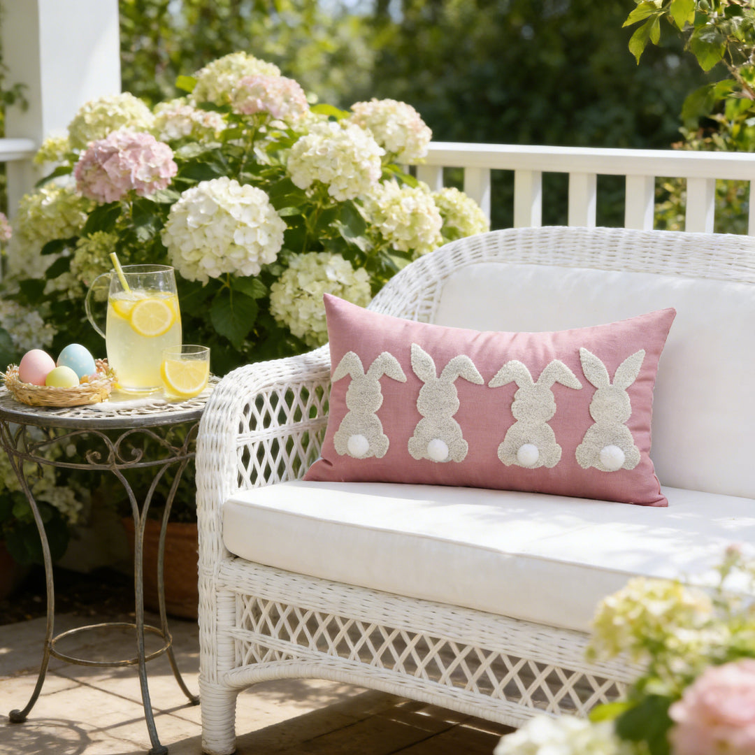 Tufted Bunny Appliqué Lumbar Throw Pillow Cover with Pom-Pom Tail