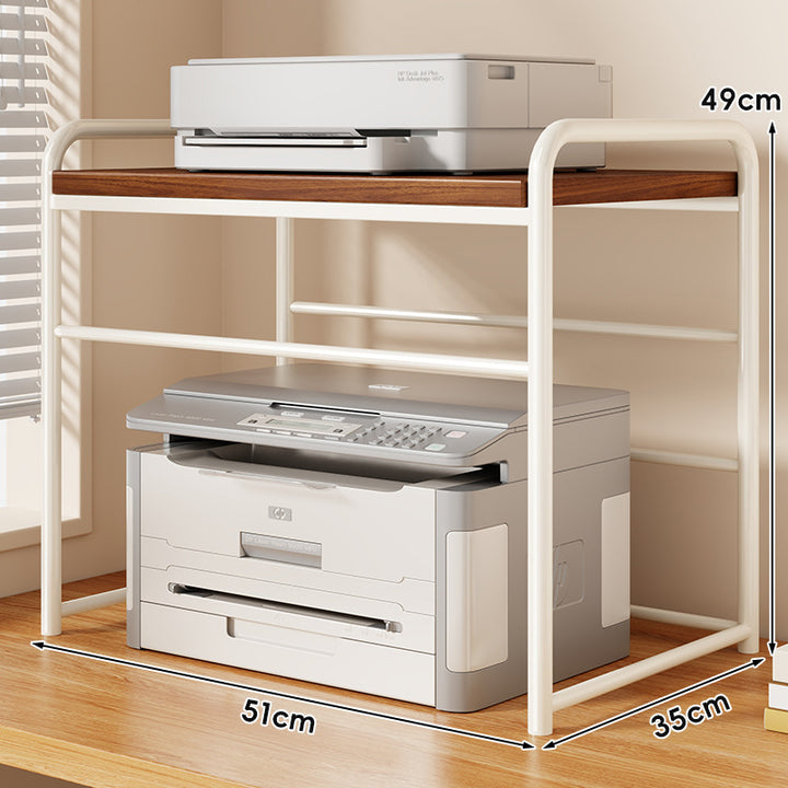 Two Tier Metal and Wood Printer Stand with Sliding Mesh Drawer and Under-Shelf Storage