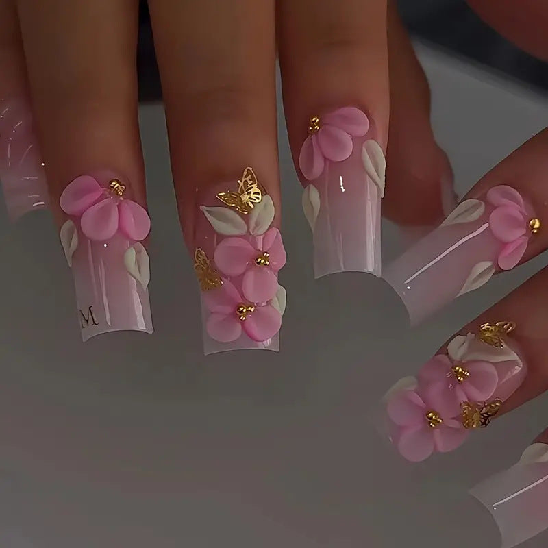Floral-Accent Press-On Nail Art Kalsten