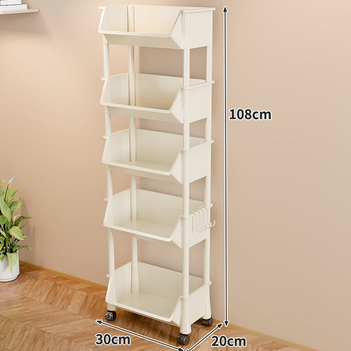 Slim Four-Tier Rolling Storage Cart with Stacking Open Bins