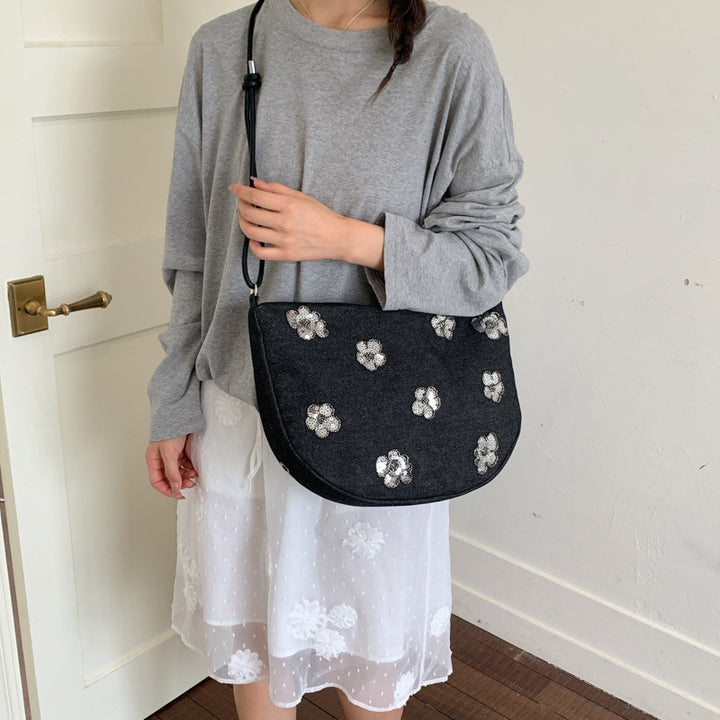Floral Embellished Denim Handbag Kalsten