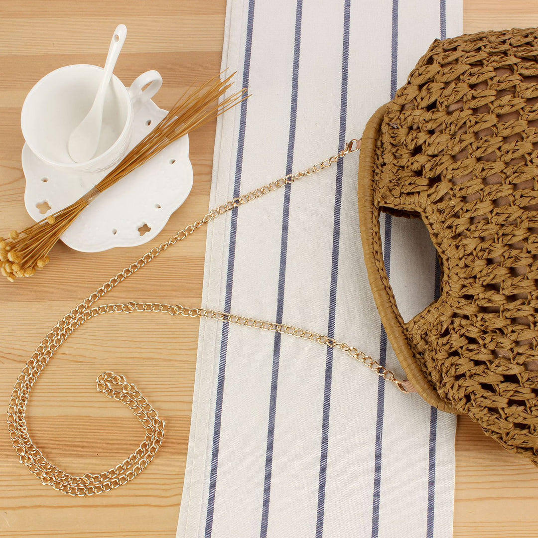 Beach Shoulder Bag Made of Natural Weave with Elegant Chain Decoration Kalsten
