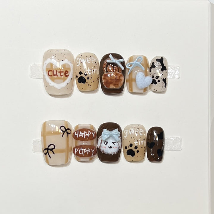 Playful Cartoon Dog-Themed Press-On Nail Art Set Kalsten