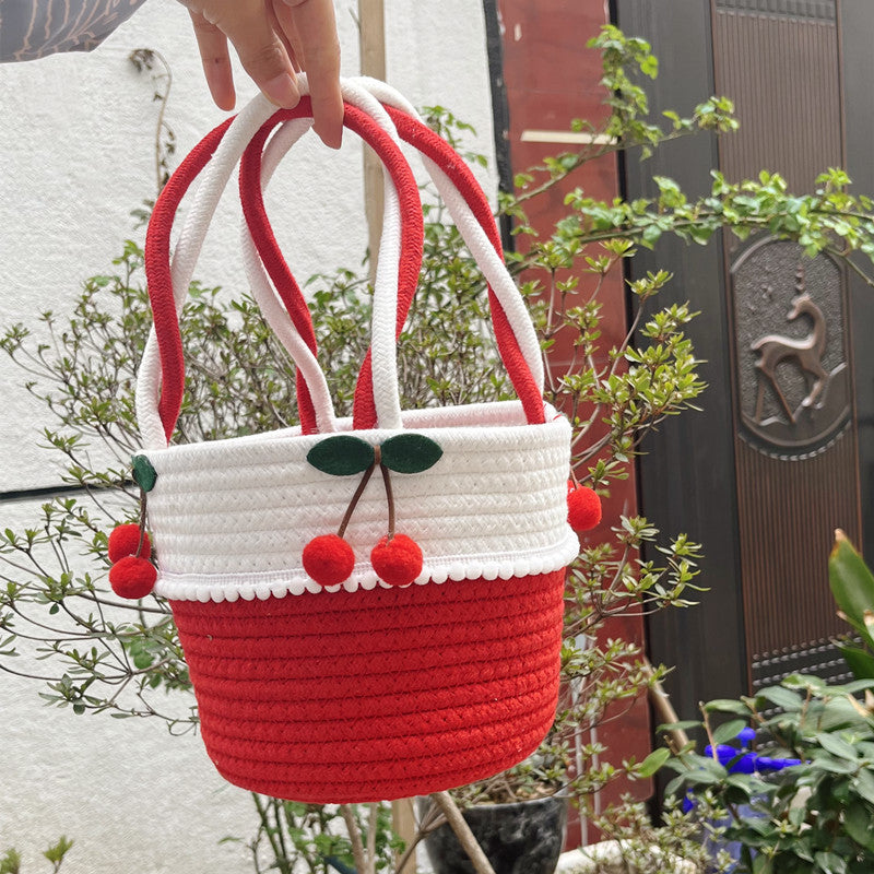Ladies Playful Storage Basket with Pom-Pom Decoration Kalsten
