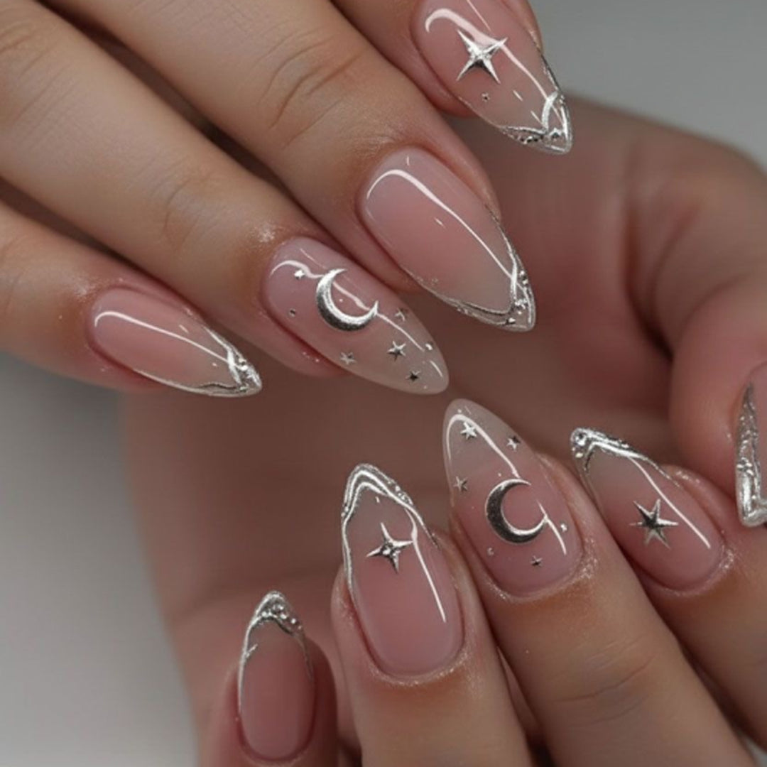 Elegant Nail Art with Moon and Star Designs Kalsten