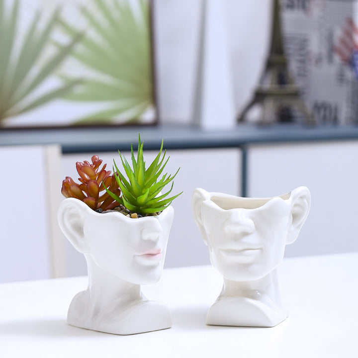Artistic Head-Shaped Ceramic Succulent Planter Kalsten