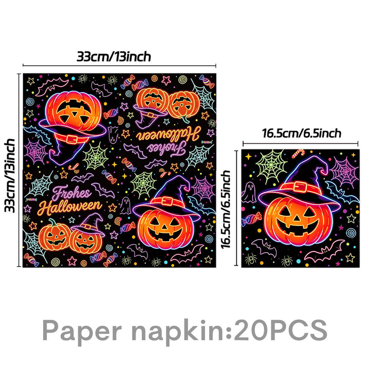 Complete Halloween Party Table Decoration Set with Neon Pumpkin Design Disposable Dinnerware and Garland