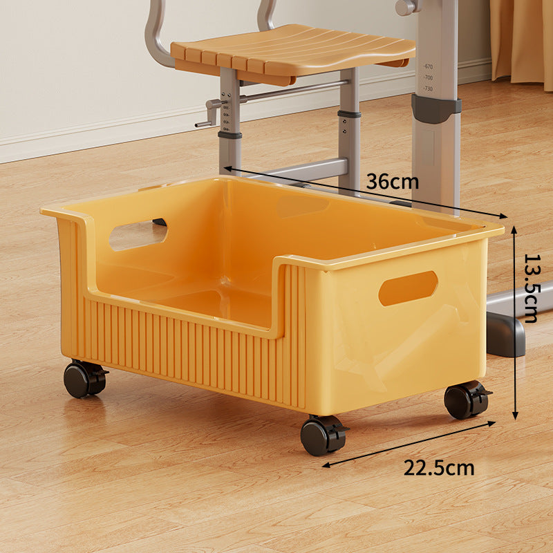 Low-Profile Wheeled Under-Desk Storage Bin with Cutout Handles