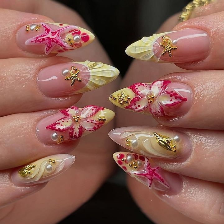 Acrylic nail set with luxurious 3D details and floral design Kalsten