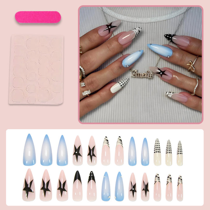 Acrylic nail set with stylish geometric designs and glamorous accents Kalsten