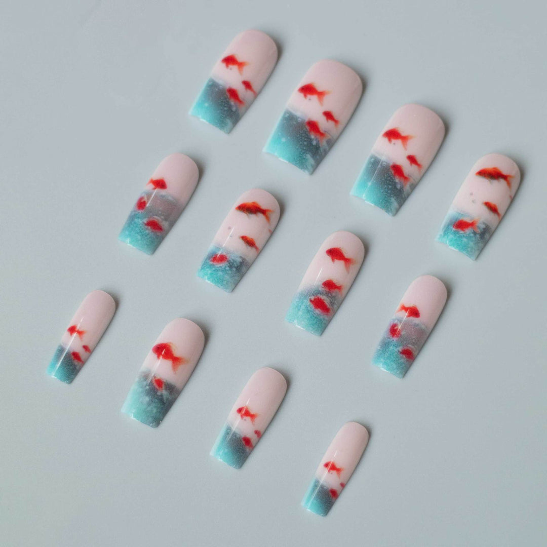 Artistic Aquatic Press-On Nail Set