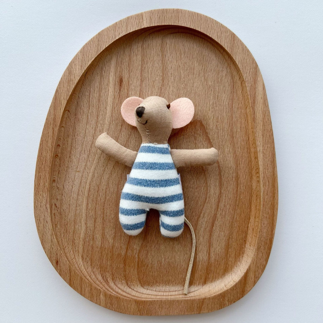 Minimalist Striped Cotton Mouse Comforter Plush with Felt Ears and Tail