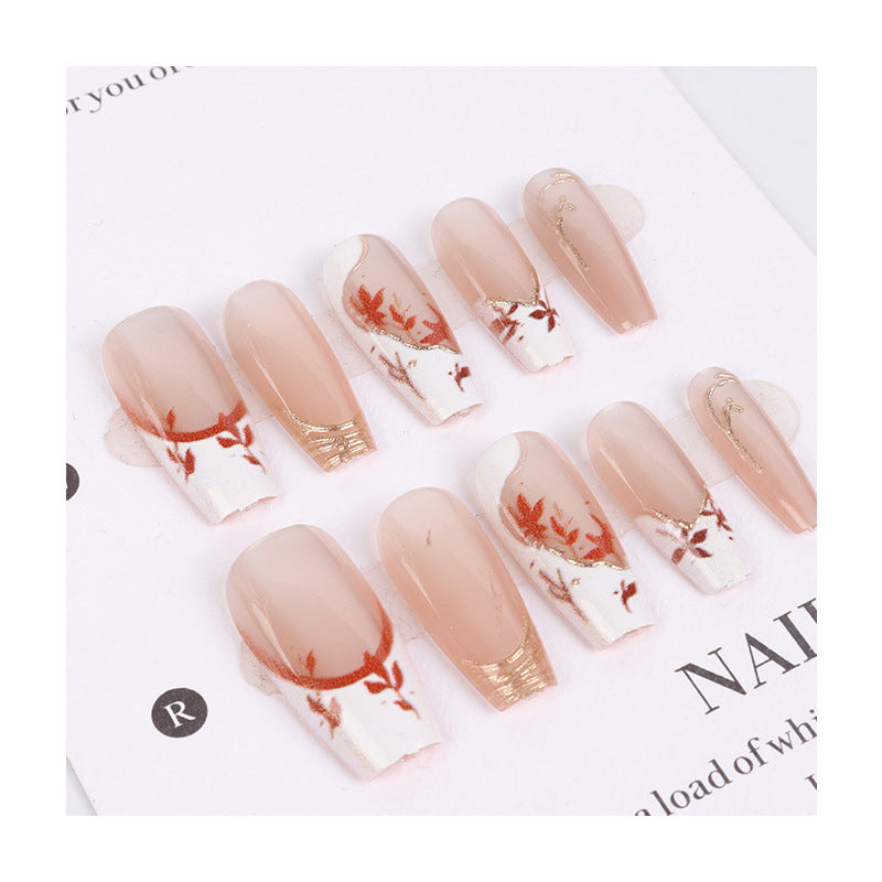 Artistic Press-On Nail Set with Unique Floral Design