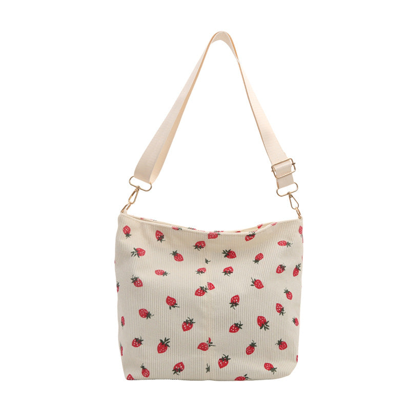 Playful Strawberry Print Fabric Crossbody Bag