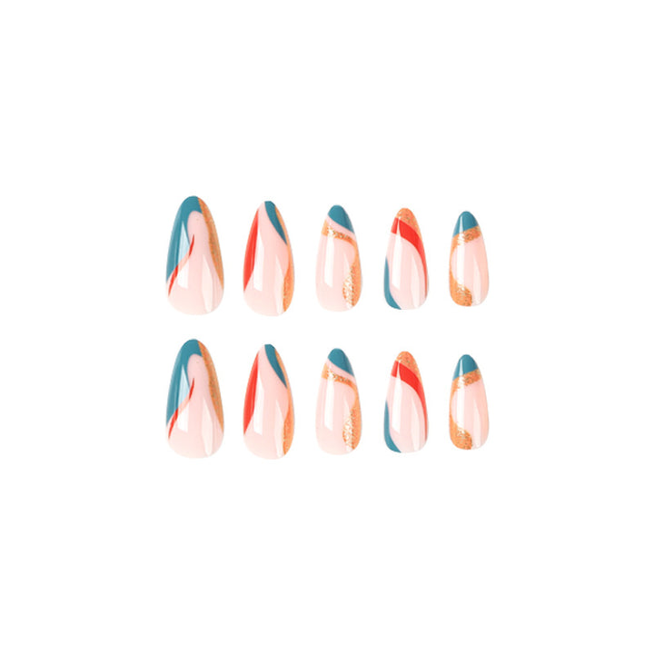 Artificial nail art with creative gradient and glitter elements Kalsten
