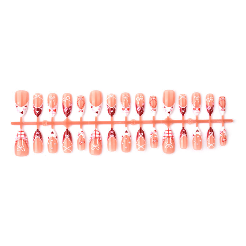 Decorative Press-On Nail Art Set with Bow and Heart Designs Kalsten