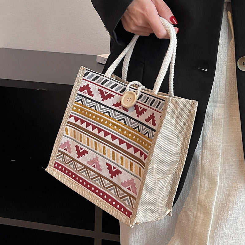 Ethnic Patterned Canvas Shopping Bag