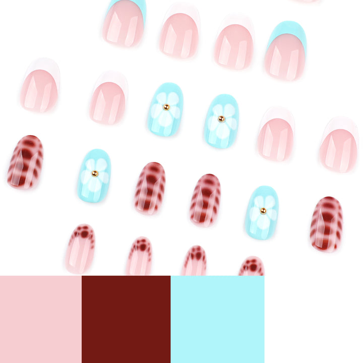 Artificial nail art with floral and geometric elements Kalsten