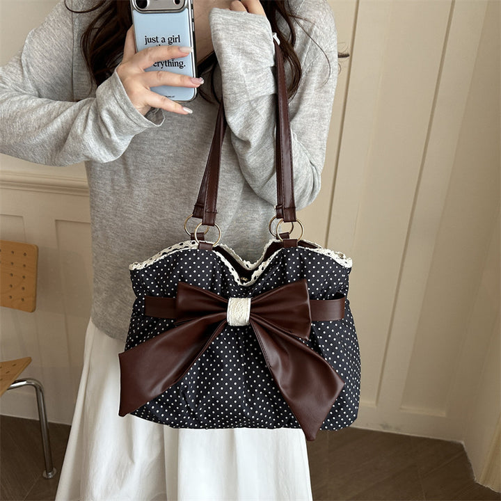 Bow-Accent Polka Dot Handbag