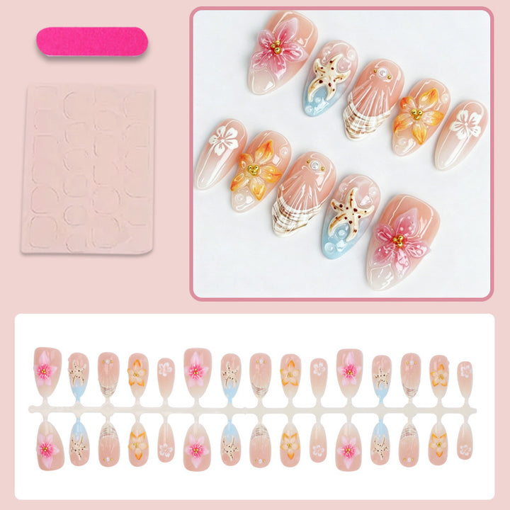 Artificial nail set with floral motifs and radiant accents Kalsten
