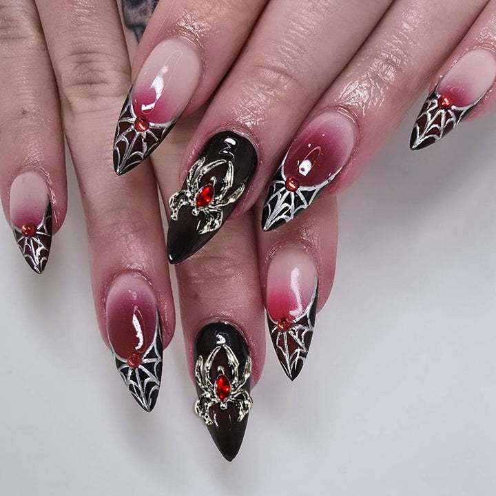 Gothic Spider-Themed Stiletto Nail Art Extensions Kalsten