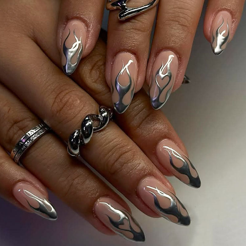 Flame Design Stiletto Nail Art