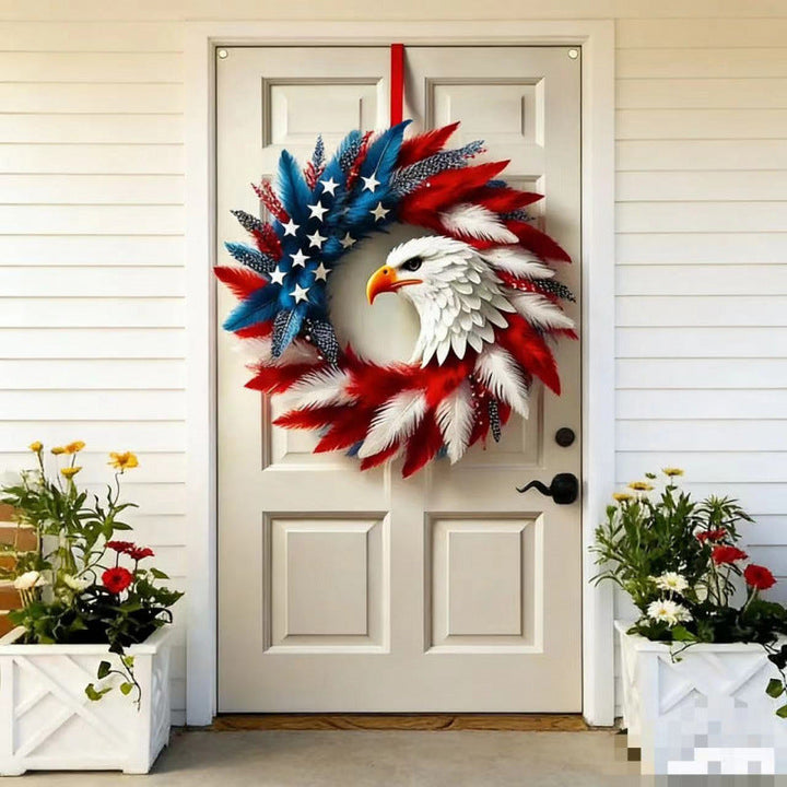 Unisex nan patriotic mesh sunflower wreath with star cutouts and rustic rope hanger Kalsten