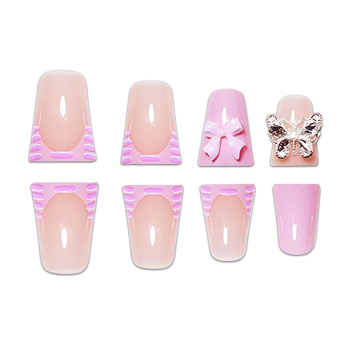 Decorative Press-On Nail Art Set with Butterfly and Bow Accents Kalsten